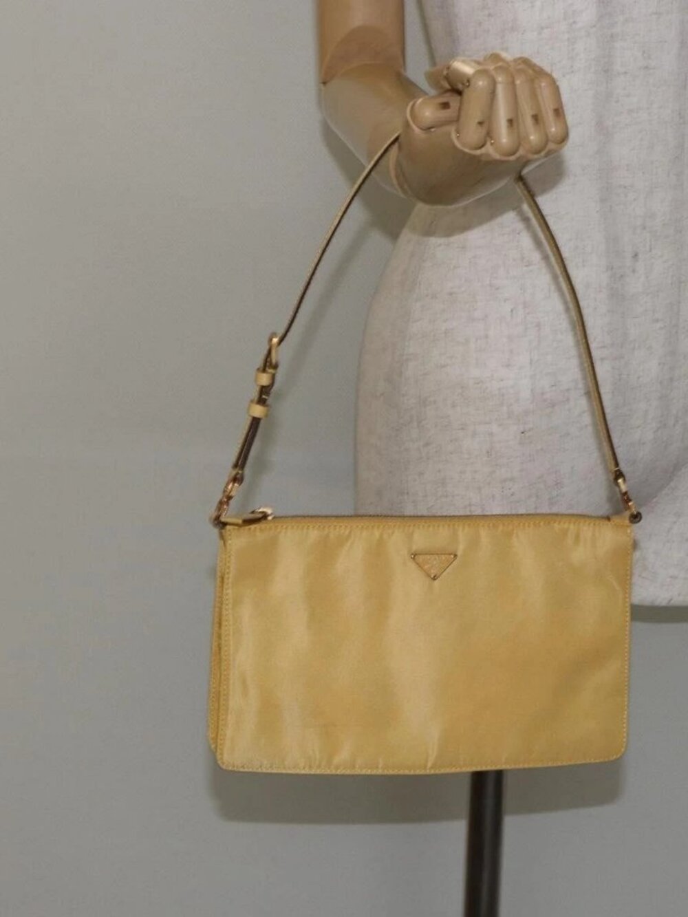 PRADA Shoulder Bag Nylon Yellow Gold Auth 143506